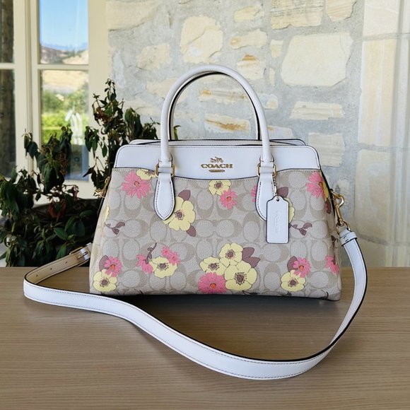 Coach Darcie Carryall In Signature & Phone Wallet Canvas Floral Cluster LT Khaki - Picture 2 of 14
